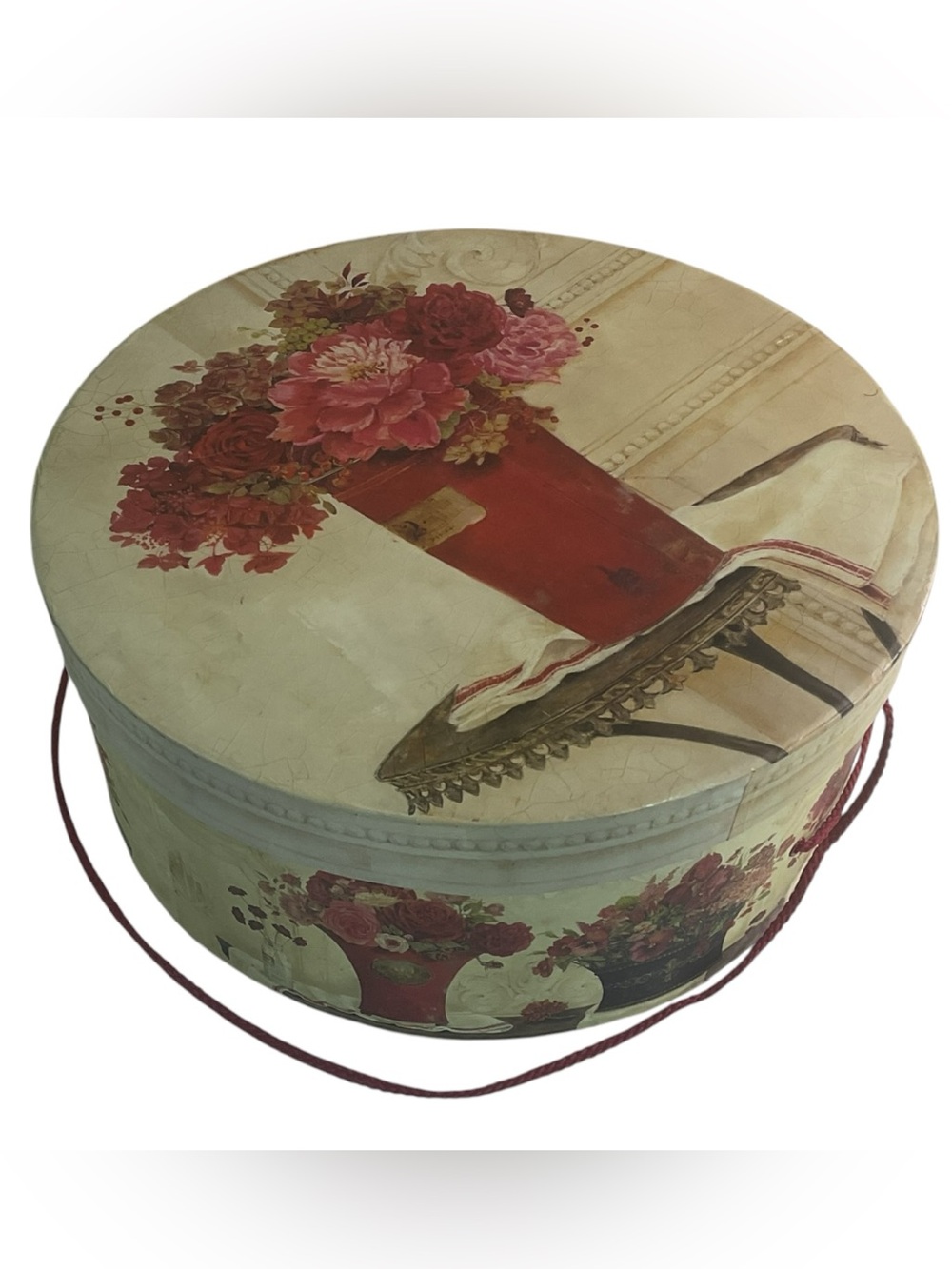 Kathryn White Tri-Coastal Design Floral Hat Box 14” Round Roses Vintage 2004
